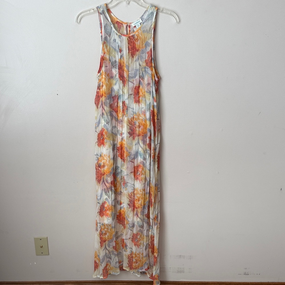 Sundance Floral Cupro Maxi Cream Dress Medium Slip Sleeveless Cottagecore Boho